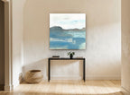 Misty Headland Shore coastal canvas print on the wall of a hallway