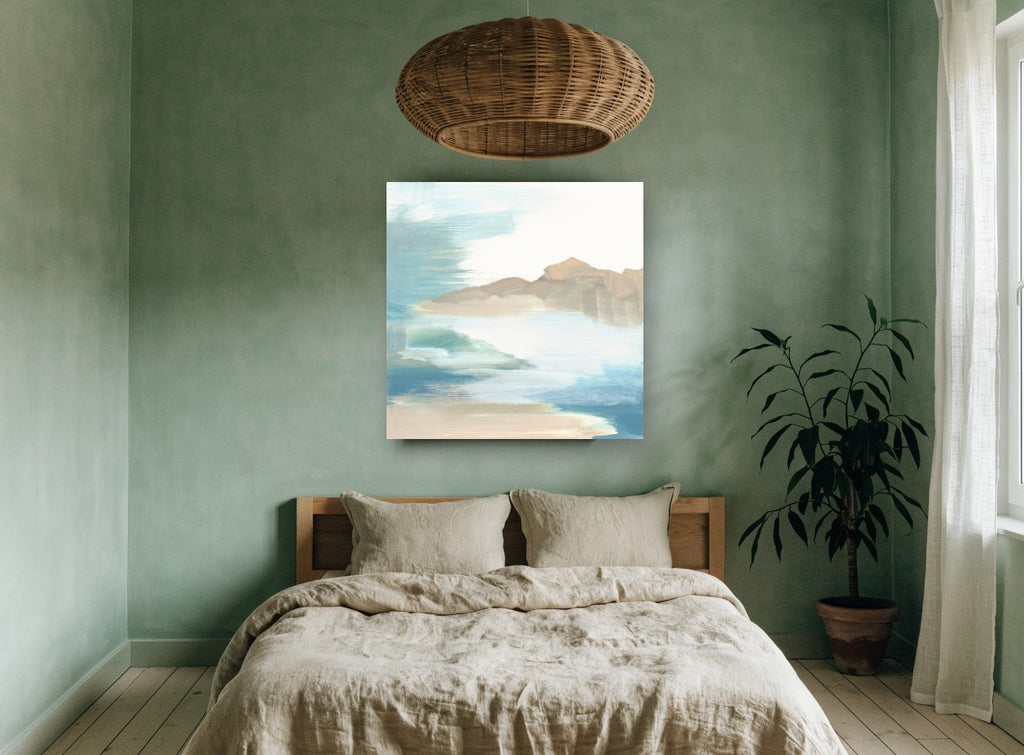 Soft Dune Headland coastal canvas print on the wall of a bedroom
