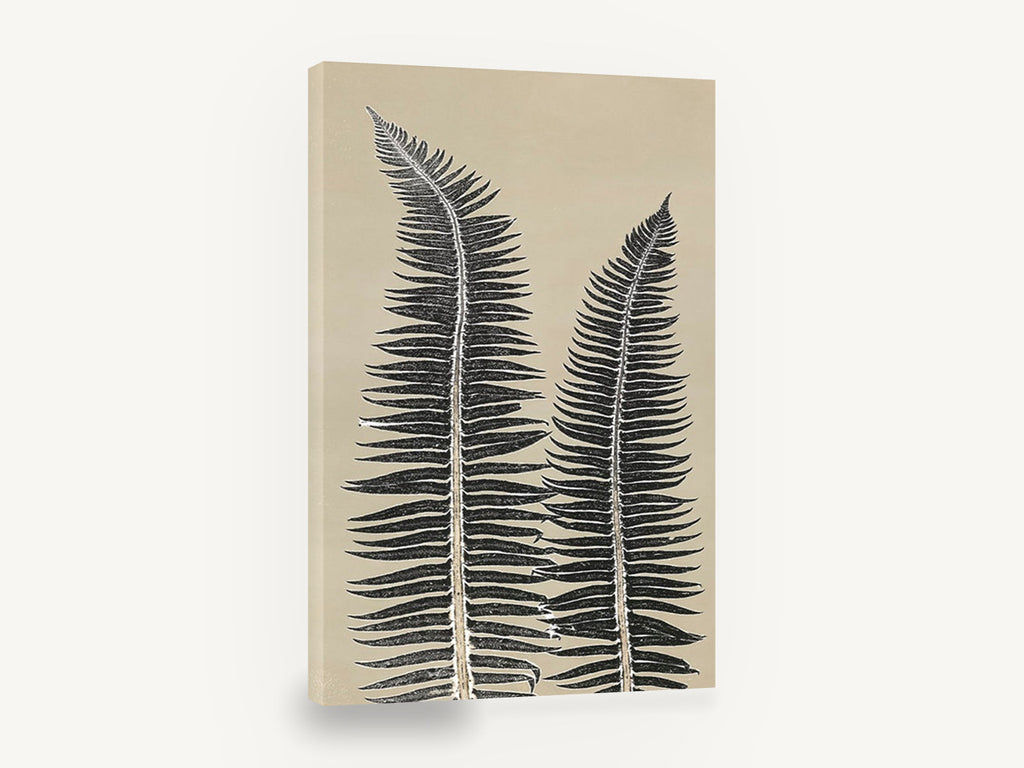 Twin Fern Fronds, black fern fronds botanical, floral canvas wall art print ready to hang