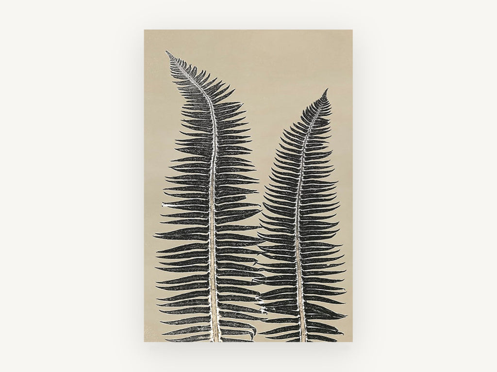 Twin Fern Fronds, floral canvas wall art print, front view