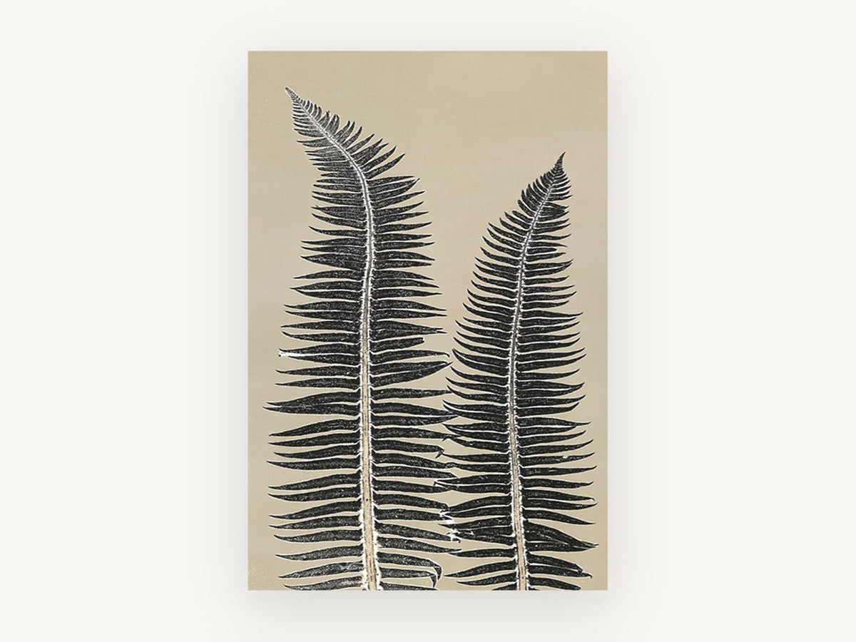 Twin Fern Fronds, floral canvas wall art print, front view