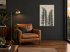 Twin Fern Fronds floral canvas print on the wall of a charcoal living room