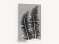 Twin Fern Silhouettes, black fern fronds on grey botanical, floral canvas wall art print ready to hang