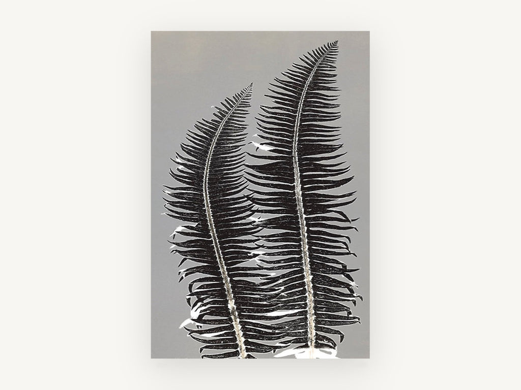 Twin Fern Silhouettes, floral canvas wall art print, front view
