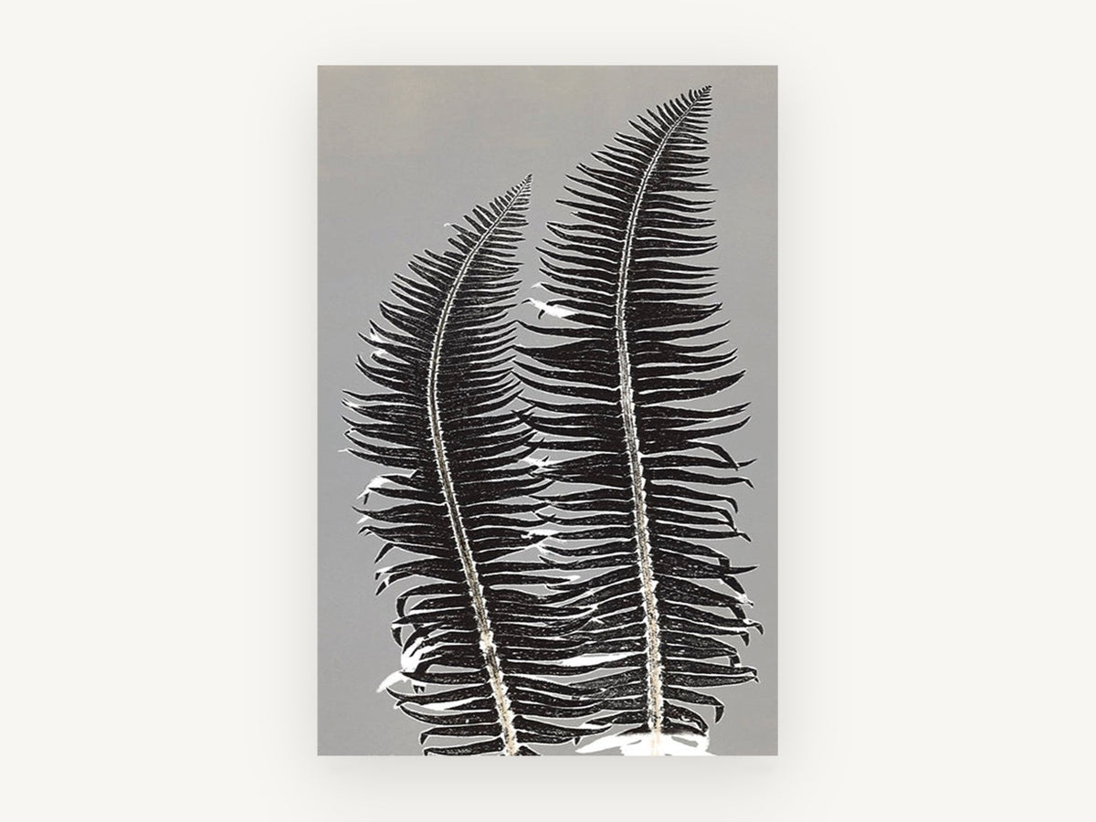 Twin Fern Silhouettes, floral canvas wall art print, front view