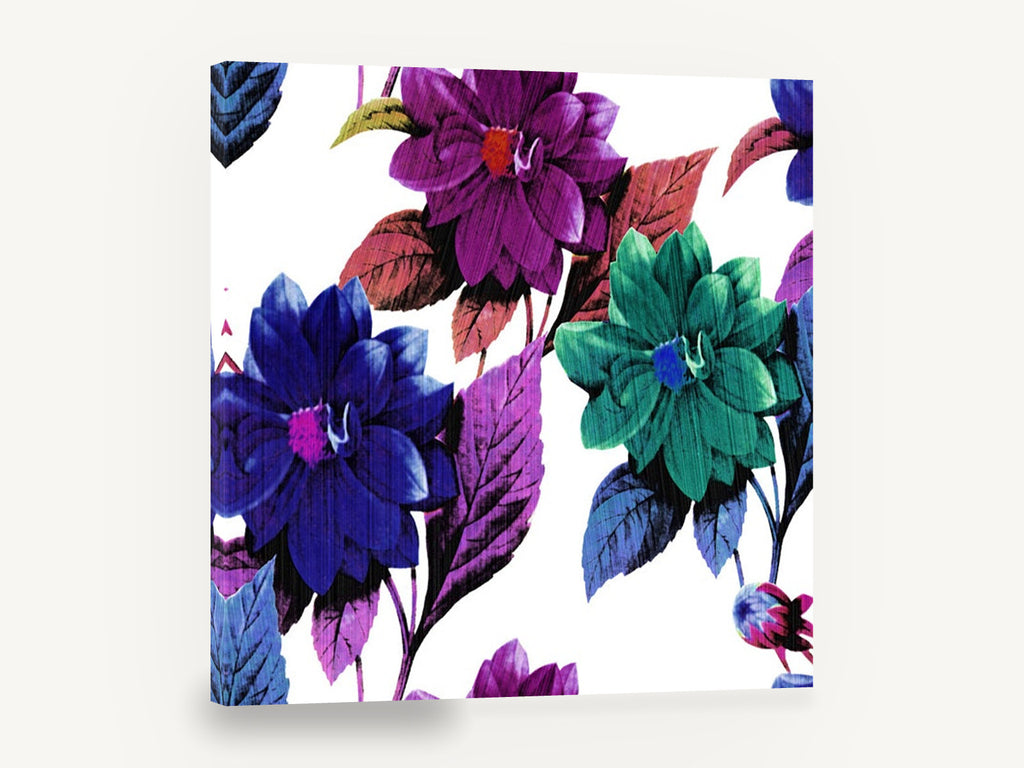 Jewel Tone Dahlias, colourful dahlia botanical illustration, floral canvas wall art print ready to hang