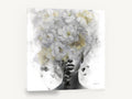 Blossom Veil Portrait, woman portrait white flowers black and white, floral canvas wall art print ready to hang