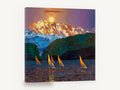 Sailboats Beneath Alpenglow, sailboats mountain lake sunset painting, landscape canvas wall art print ready to hang