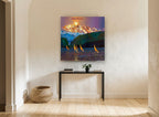 Sailboats Beneath Alpenglow landscape canvas print on the wall of a hallway