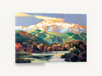 Alpenglow Over the Valley, snowy mountain river valley landscape, landscape canvas wall art print ready to hang