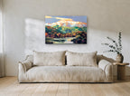 Alpenglow Over the Valley landscape canvas print on the wall of a living room