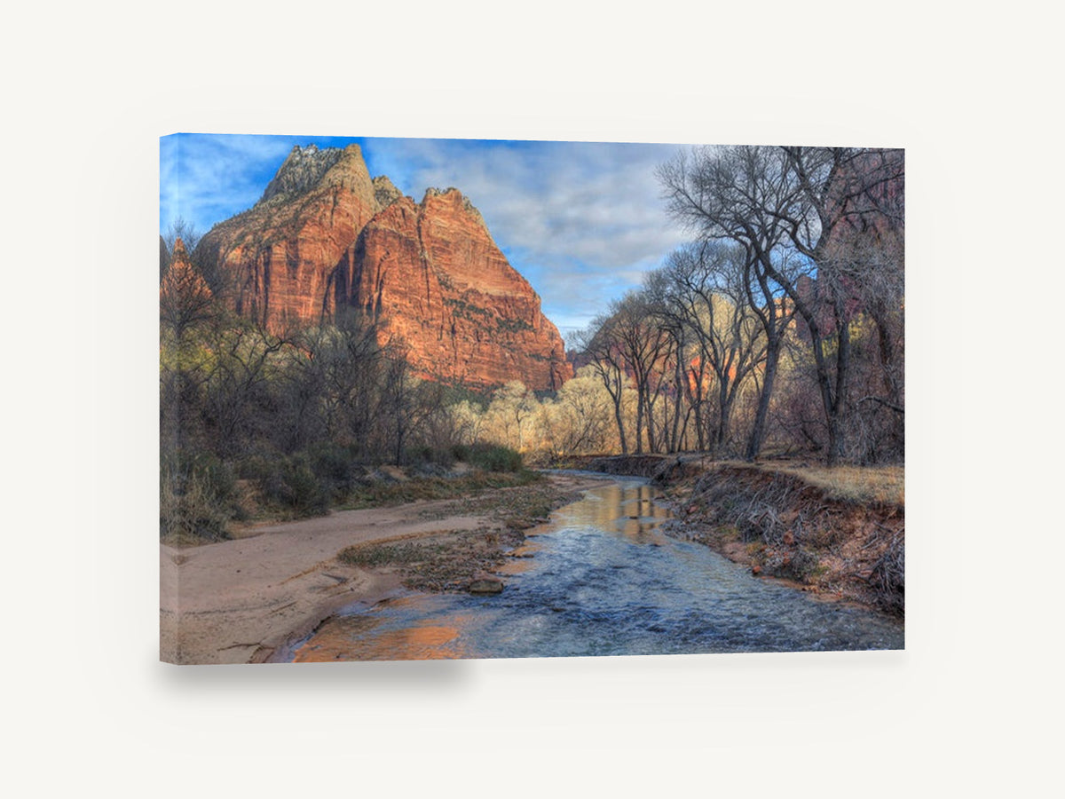 Red Cliff River Bend, red rock cliff river photograph, landscape canvas wall art print ready to hang