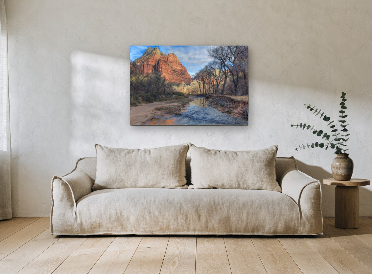 Red Cliff River Bend landscape canvas print on the wall of a living room