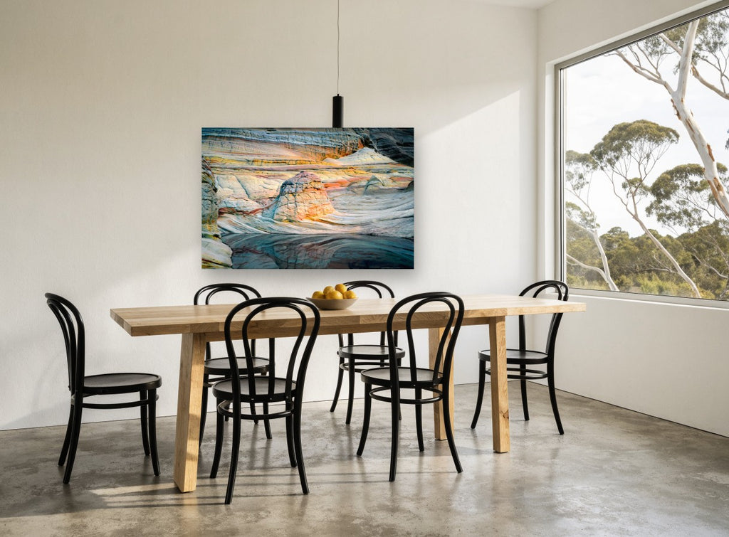 Banded Sandstone Pool landscape canvas print on the wall of a dining room