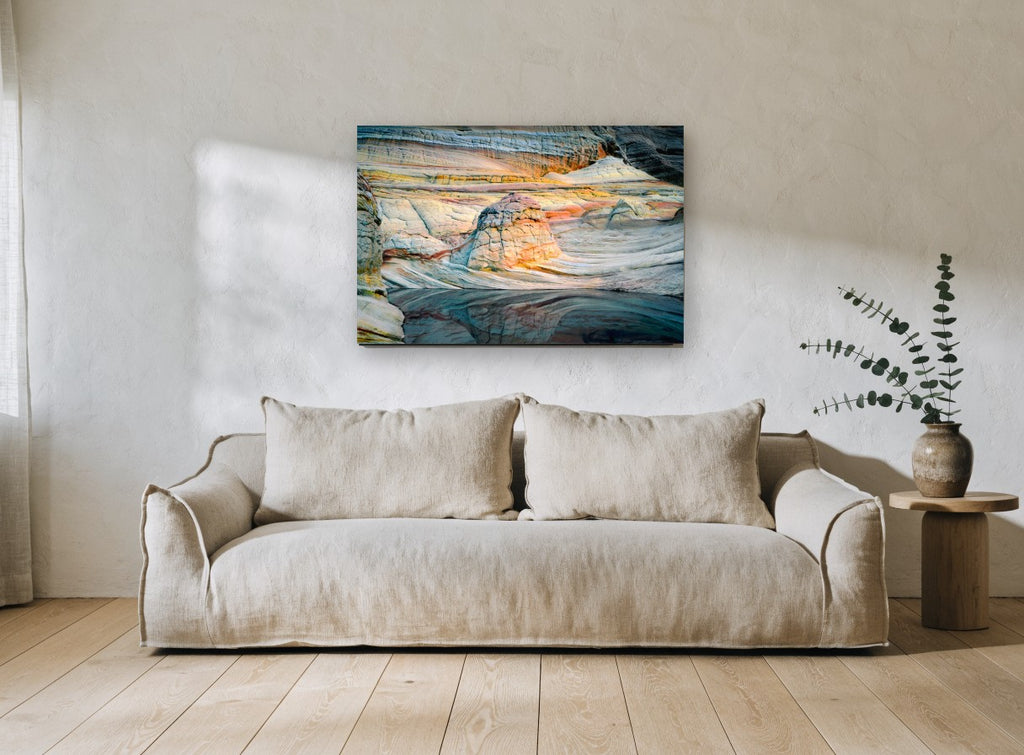 Banded Sandstone Pool landscape canvas print on the wall of a living room