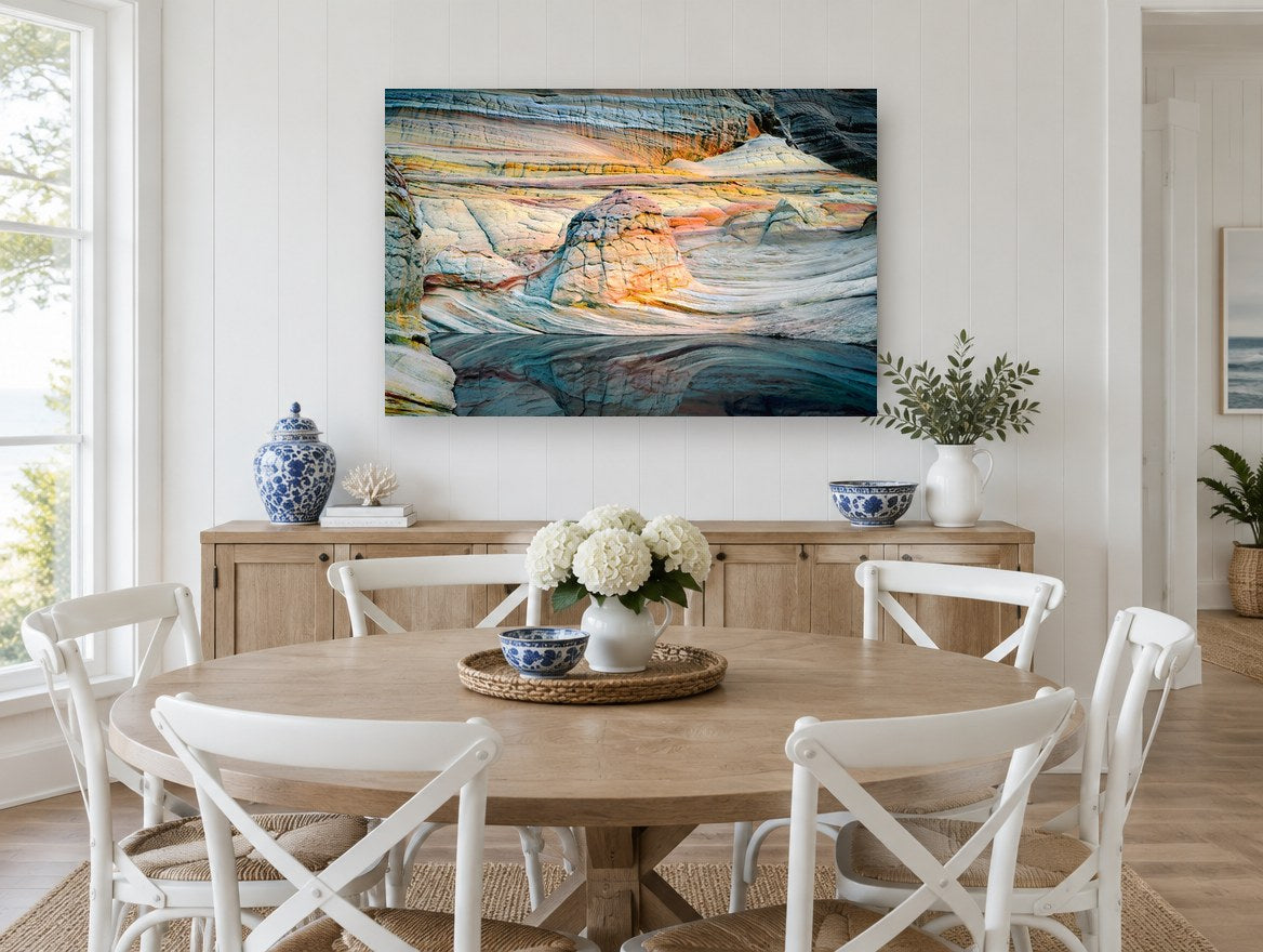 Banded Sandstone Pool landscape canvas print on the wall of a Hamptons dining room