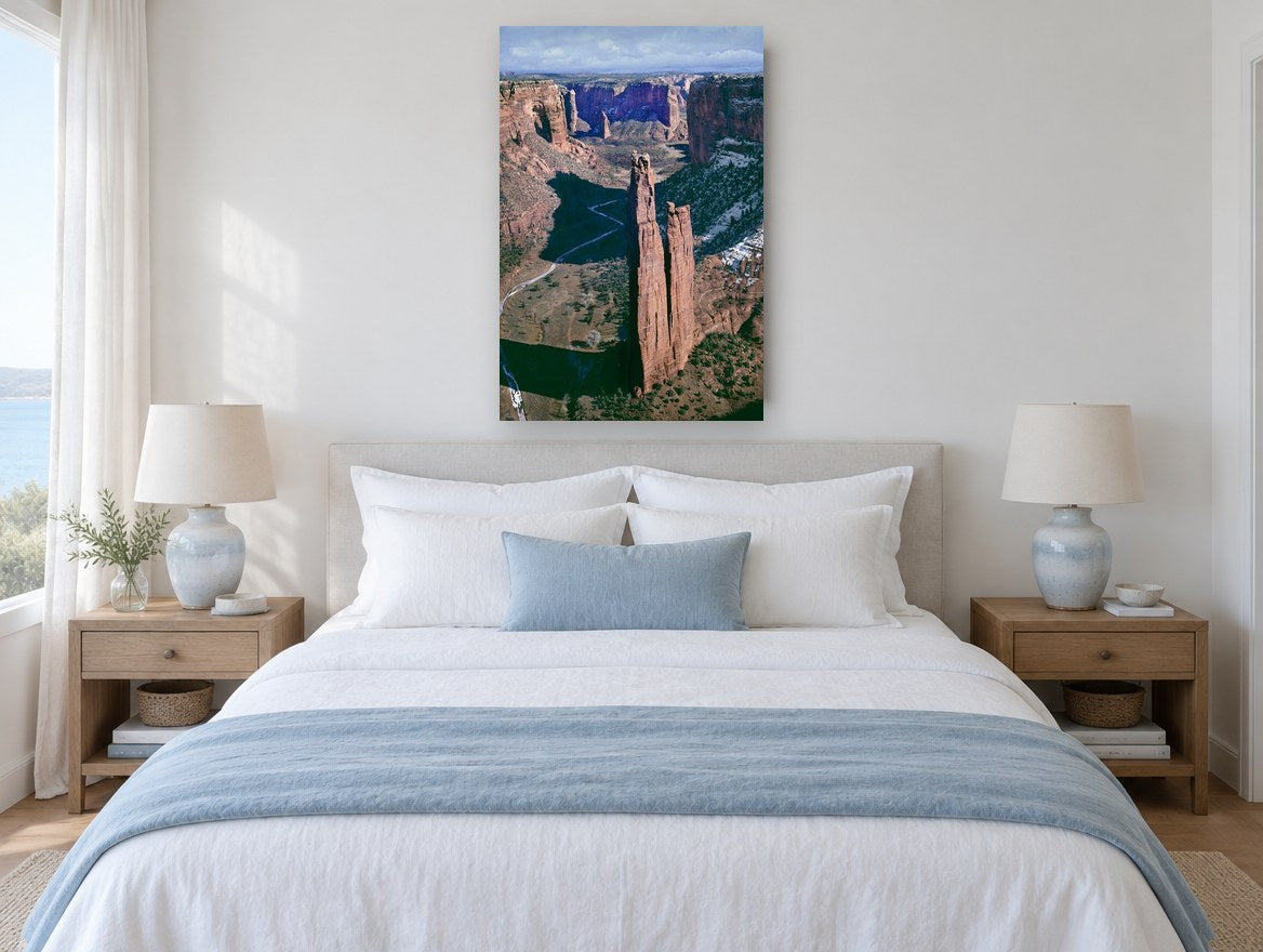 Canyon Spire Shadows landscape canvas print on the wall of a bedroom