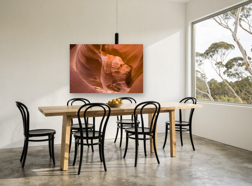 Glowing Canyon Curves landscape canvas print on the wall of a dining room