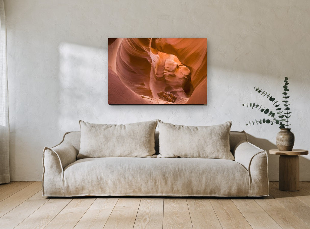 Glowing Canyon Curves landscape canvas print on the wall of a living room