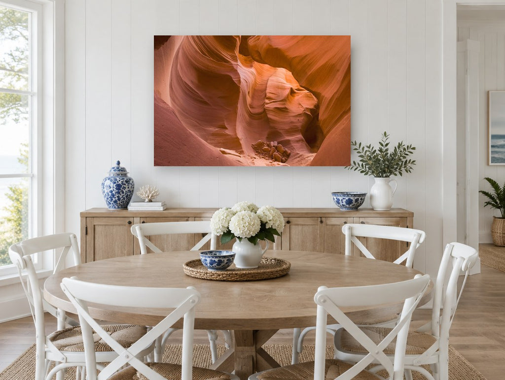 Glowing Canyon Curves landscape canvas print on the wall of a Hamptons dining room