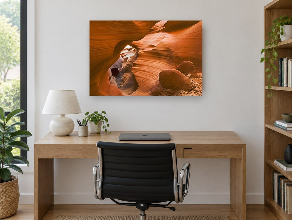 Glowing Canyon Passage landscape canvas print on the wall of a study