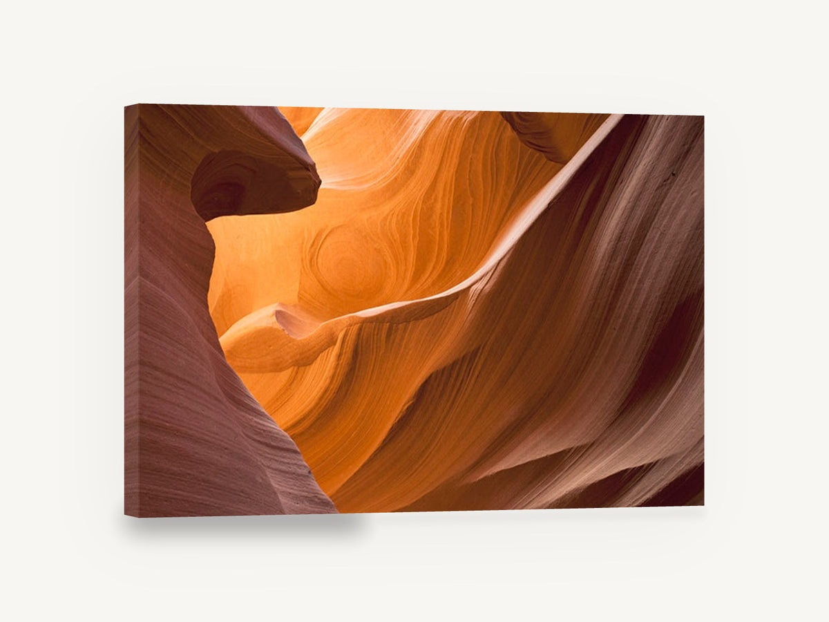 Glowing Sandstone Curves, sandstone slot canyon photograph, landscape canvas wall art print ready to hang