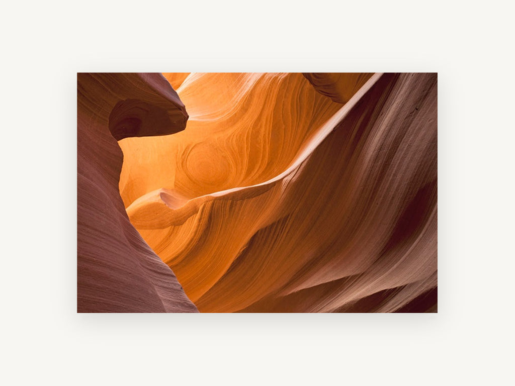 Glowing Sandstone Curves, sandstone slot canyon photograph, landscape canvas wall art print, front view