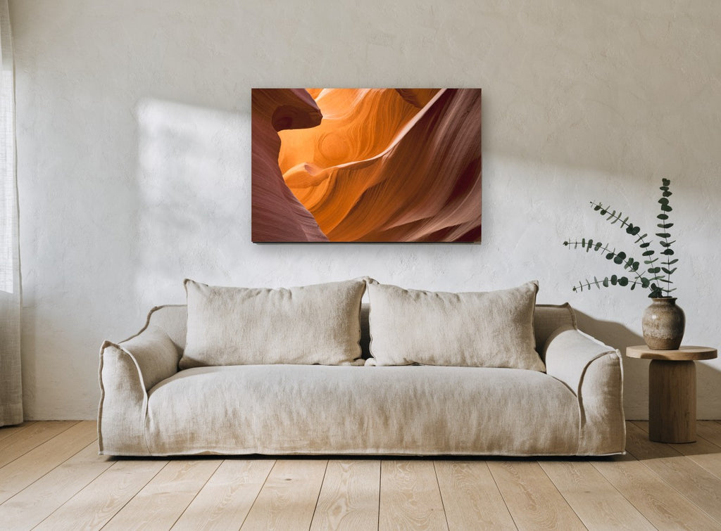Glowing Sandstone Curves landscape canvas print on the wall of a living room