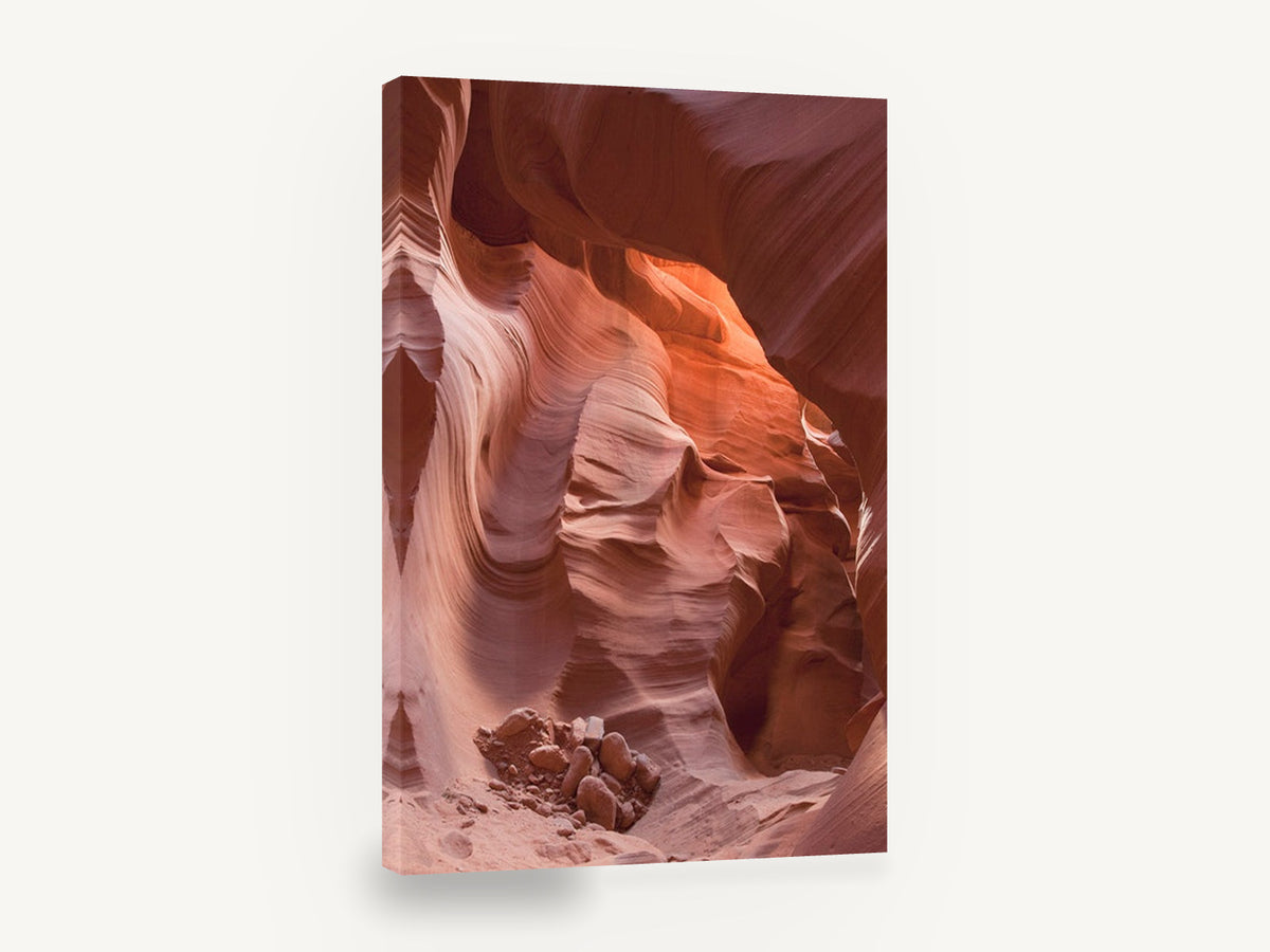 Glowing Canyon Curves, red sandstone slot canyon photograph, landscape canvas wall art print ready to hang