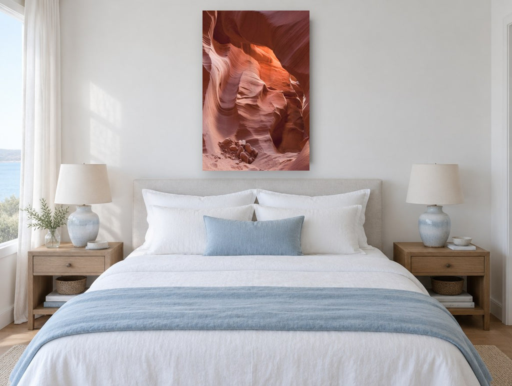Glowing Canyon Curves landscape canvas print on the wall of a bedroom