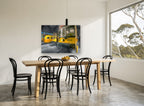 Trams Away for Night vintage canvas print on the wall of a dining room