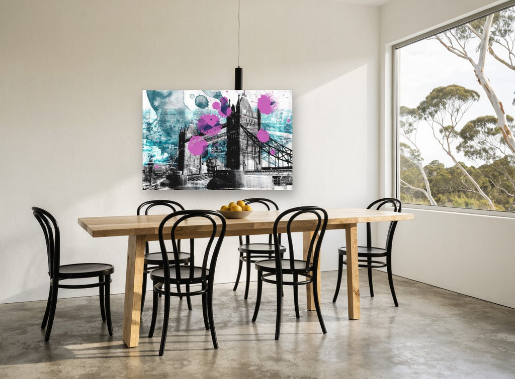 Tower Bridge Splatter city canvas print on the wall of a dining room