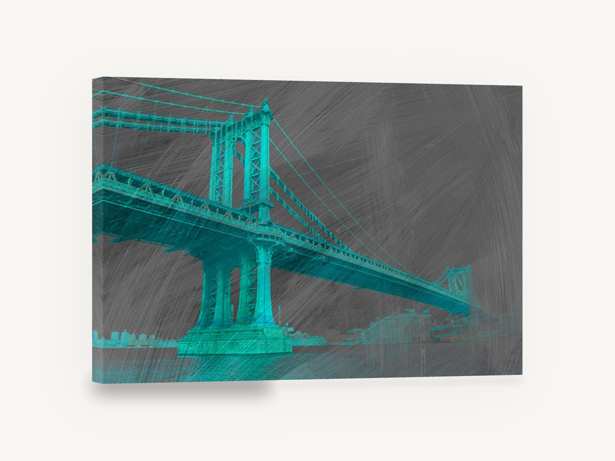 Teal Manhattan Bridge, manhattan bridge teal digital artwork, city canvas wall art print ready to hang