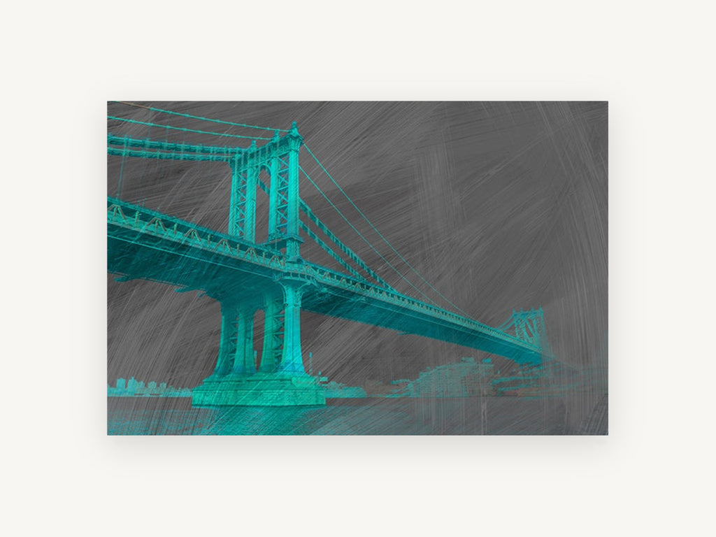 Teal Manhattan Bridge, manhattan bridge teal digital artwork, city canvas wall art print, front view