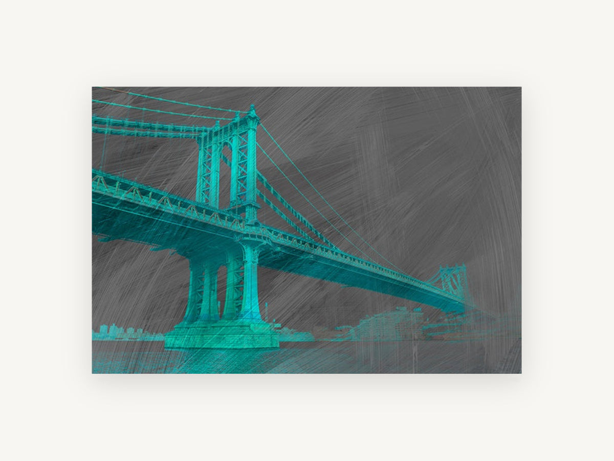 Teal Manhattan Bridge, manhattan bridge teal digital artwork, city canvas wall art print, front view