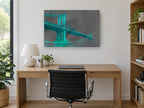 Teal Manhattan Bridge city canvas print on the wall of a study