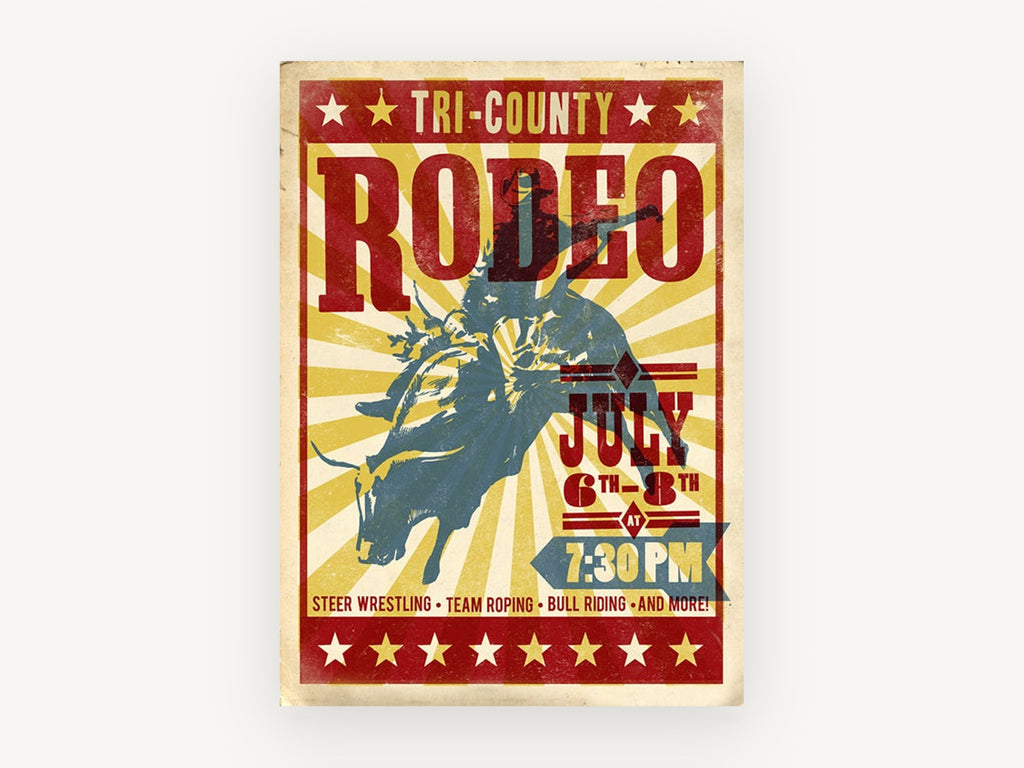 Tri-County Rodeo Night, vintage canvas wall art print, front view