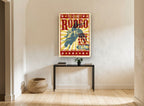 Tri-County Rodeo Night vintage canvas print on the wall of a hallway