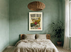 Trout Tales River Guides vintage canvas print on the wall of a bedroom