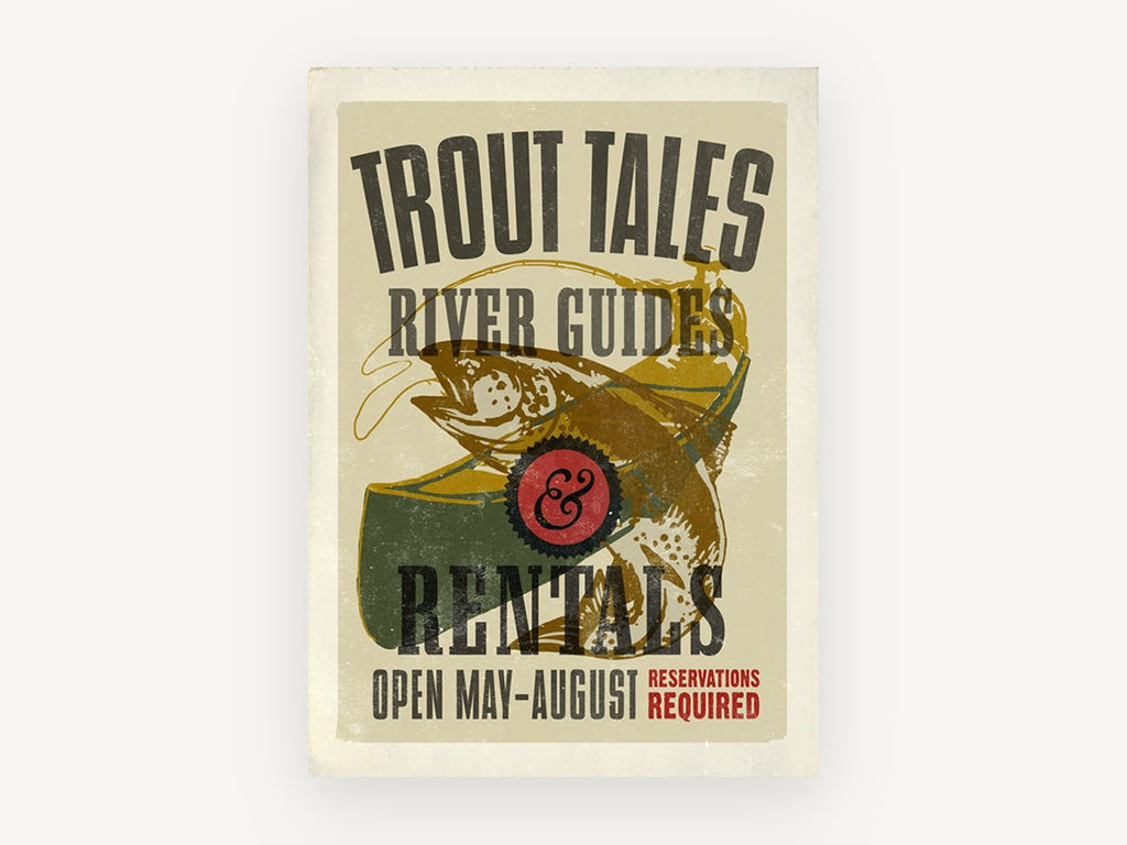 Trout Tales River Guides, vintage canvas wall art print, front view