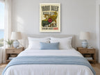 Trout Tales River Guides vintage canvas print on the wall of a coastal bedroom