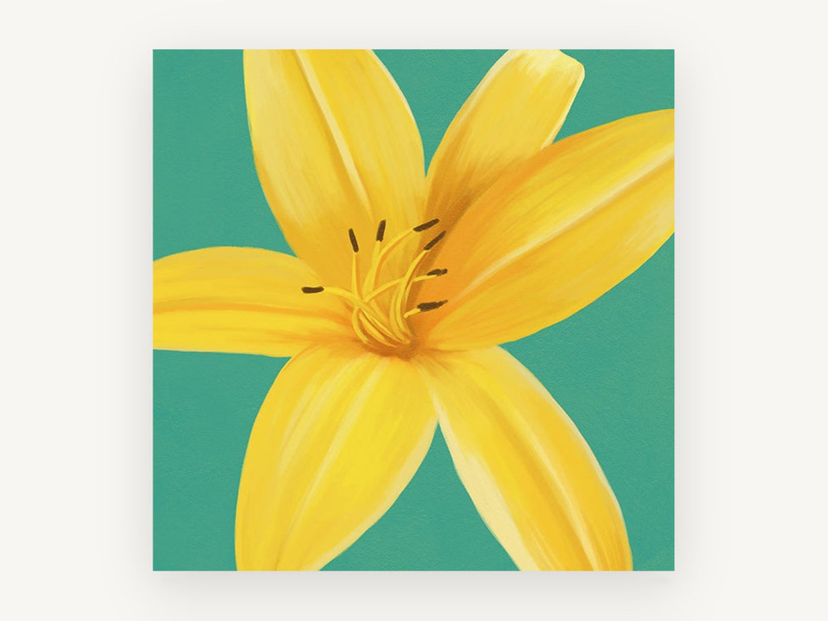 Golden Lily on Teal, floral canvas wall art print, front view