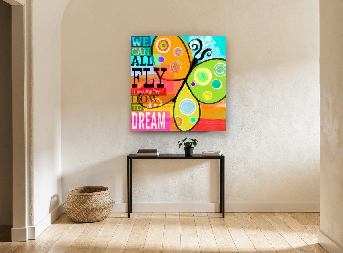 Butterfly Dream Words animal canvas print on the wall of a hallway