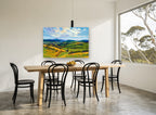 Sunlit Rolling Pastures landscape canvas print on the wall of a dining room