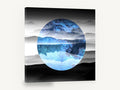 Starlit Mountain Circle, blue galaxy mountain lake reflection, landscape canvas wall art print ready to hang