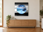 Starlit Mountain Circle landscape canvas print on the wall of a living room above a sideboard