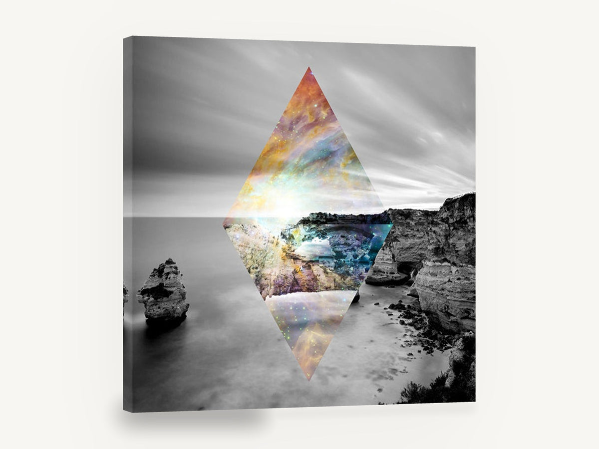 Cosmic Diamond Cove, cosmic diamond coastal cliffs photograph, coastal canvas wall art print ready to hang