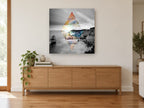 Cosmic Diamond Cove coastal canvas print on the wall of a living room above a sideboard