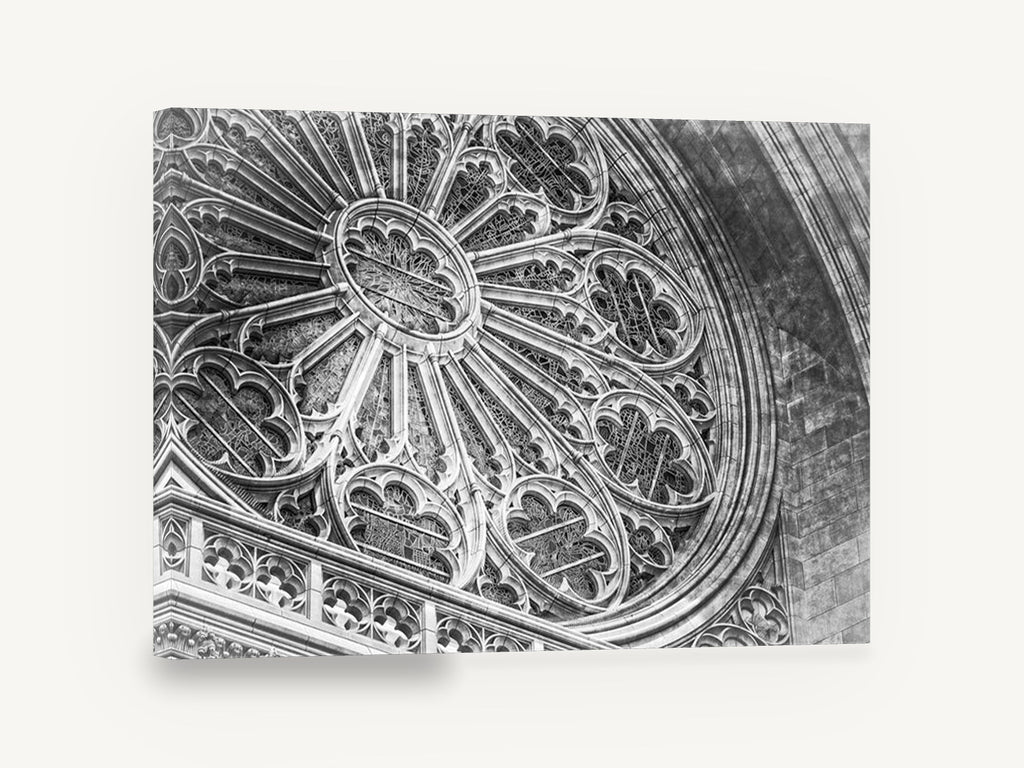 Gothic Rose Window, vintage gothic rose window photograph, stretched canvas wall art print ready to hang
