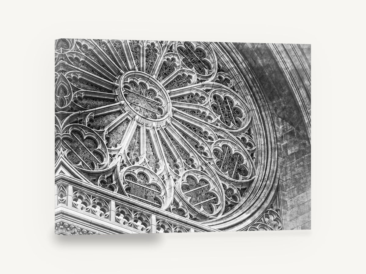 Gothic Rose Window, vintage gothic rose window photograph, stretched canvas wall art print ready to hang